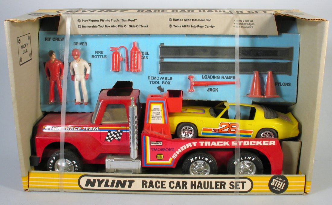 Nylint Pressed Steel Race Car Hauler Set (1 of 2)
