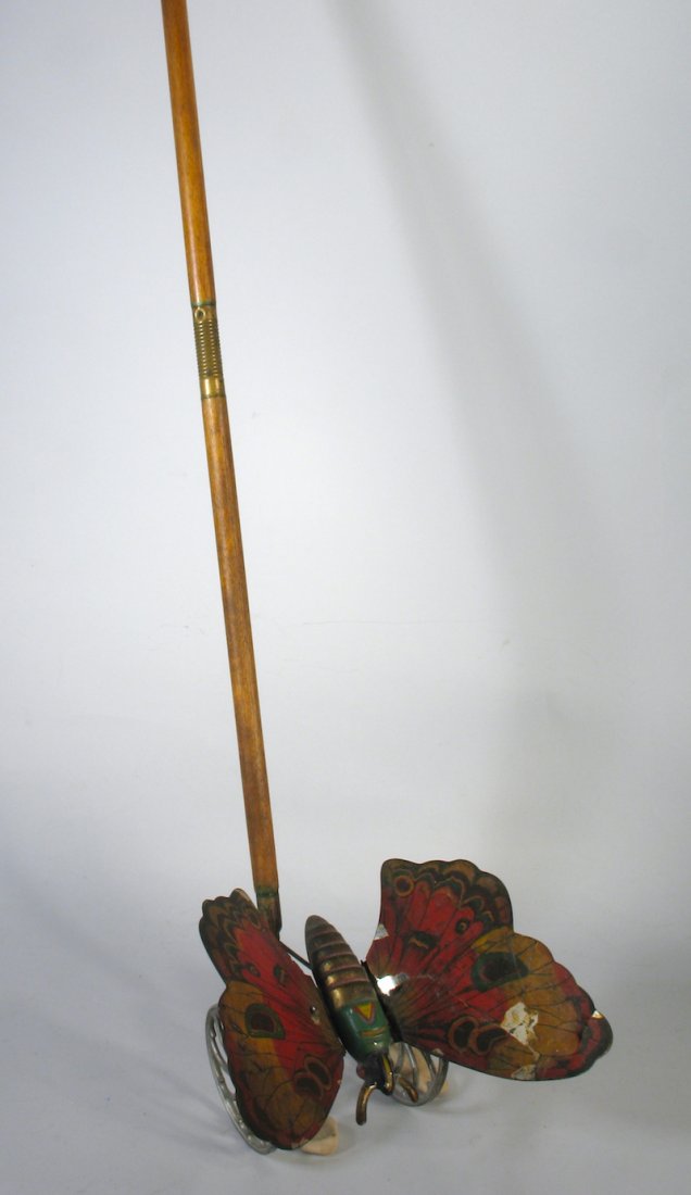 1900s Tin Push Buttlerfly Bell Toy (1 of 3)