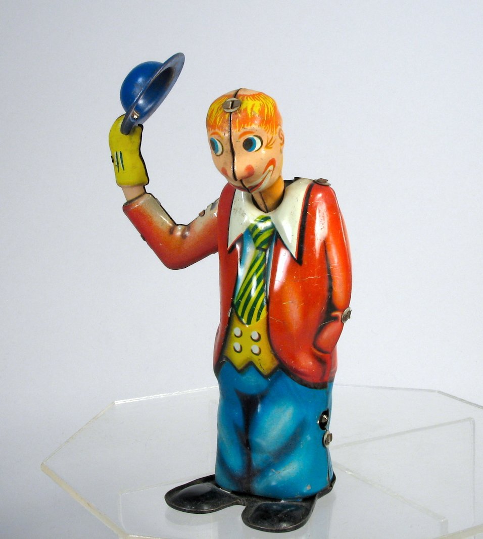 Arnold German Tin Wind Up Dapper Clown Tips Hat (1 of 2)