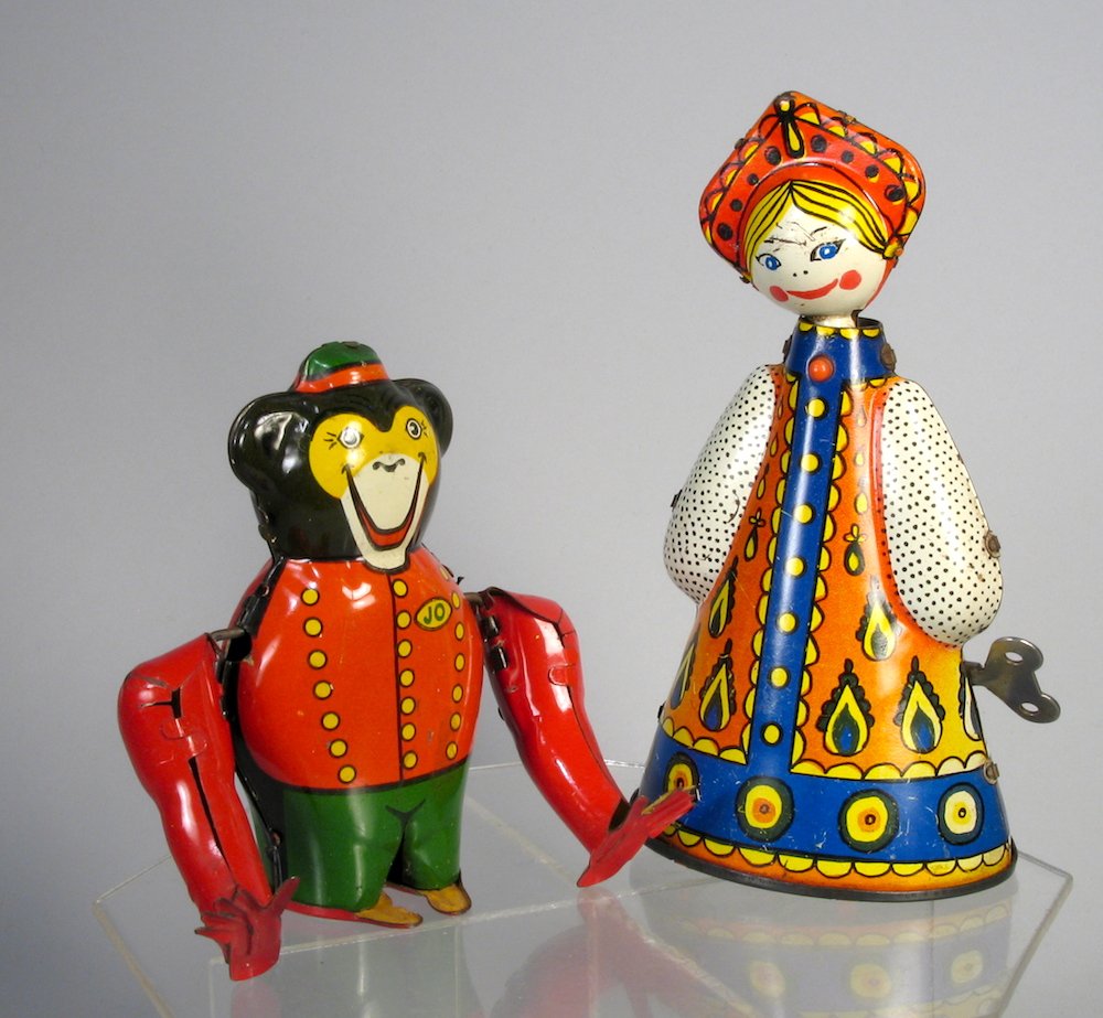 Rollover Monkey Bellman & Doll WInd Up Tin Toys (1 of 1)