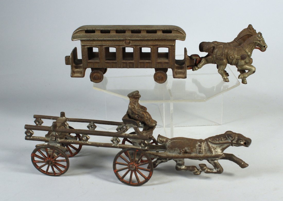 Cast Iron Horse Drawn Trolley and Ladder Truck (1 of 2)