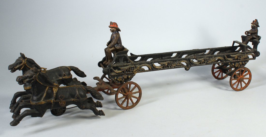 Large Cast Iron 2 Horse Team Driven Fire Ladder Wagon (1 of 2)