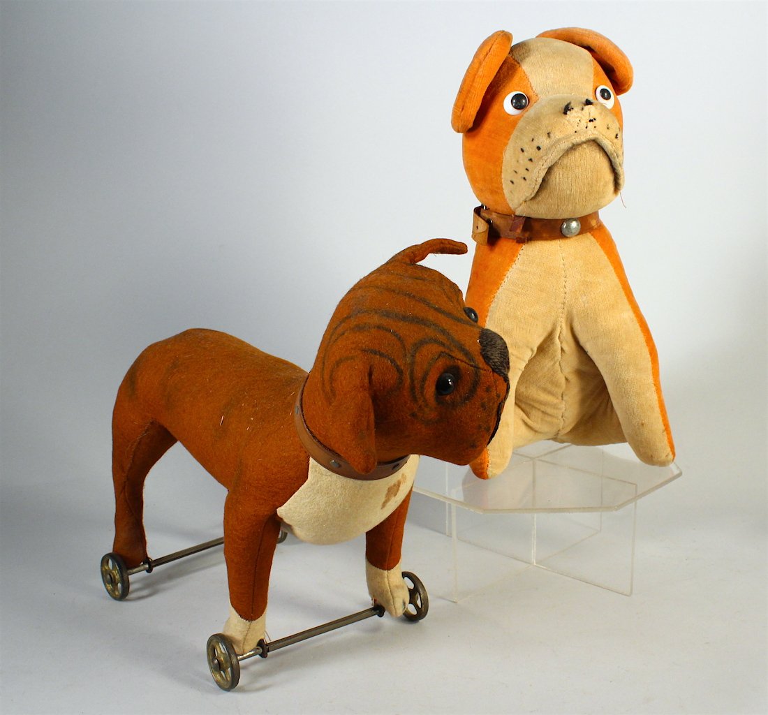 1900s Steiff Bulldog on Wheels and Sitting Dog (1 of 2)