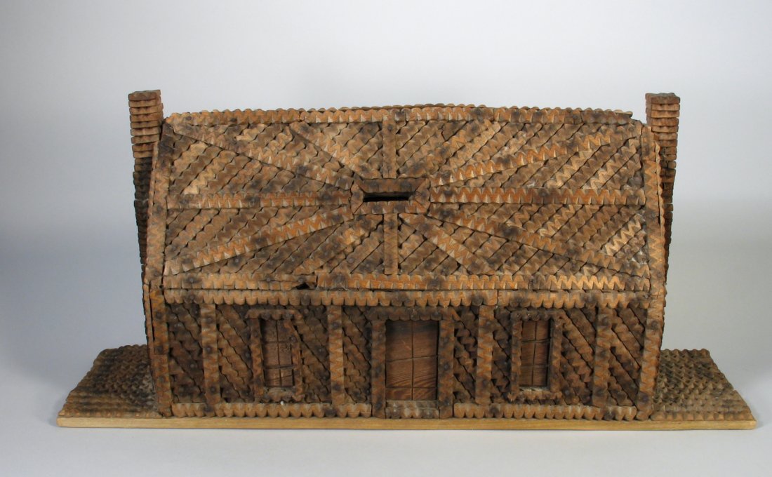 Tramp Art Log Cabin Bank (1 of 3)