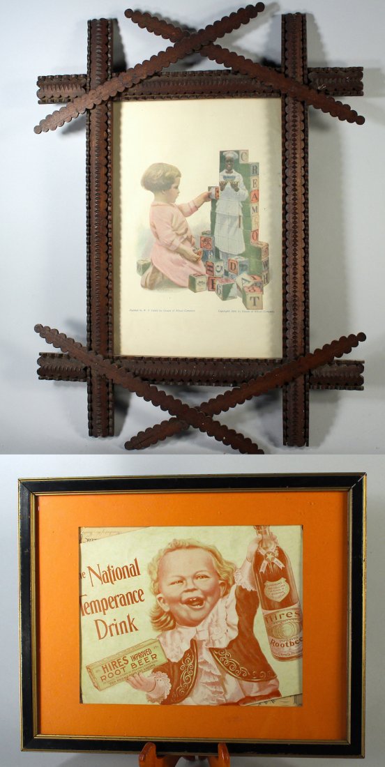 Tramp Art Framed Cream of Wheat Ad & Hires Root Beer (1 of 2)