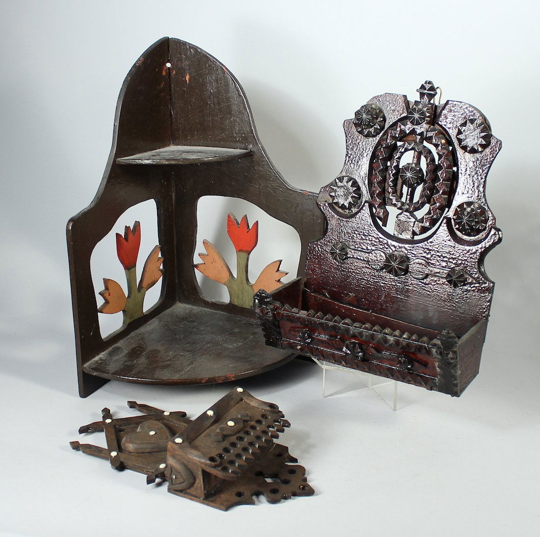 Tramp Art Corner Shelves and Holders (1 of 2)