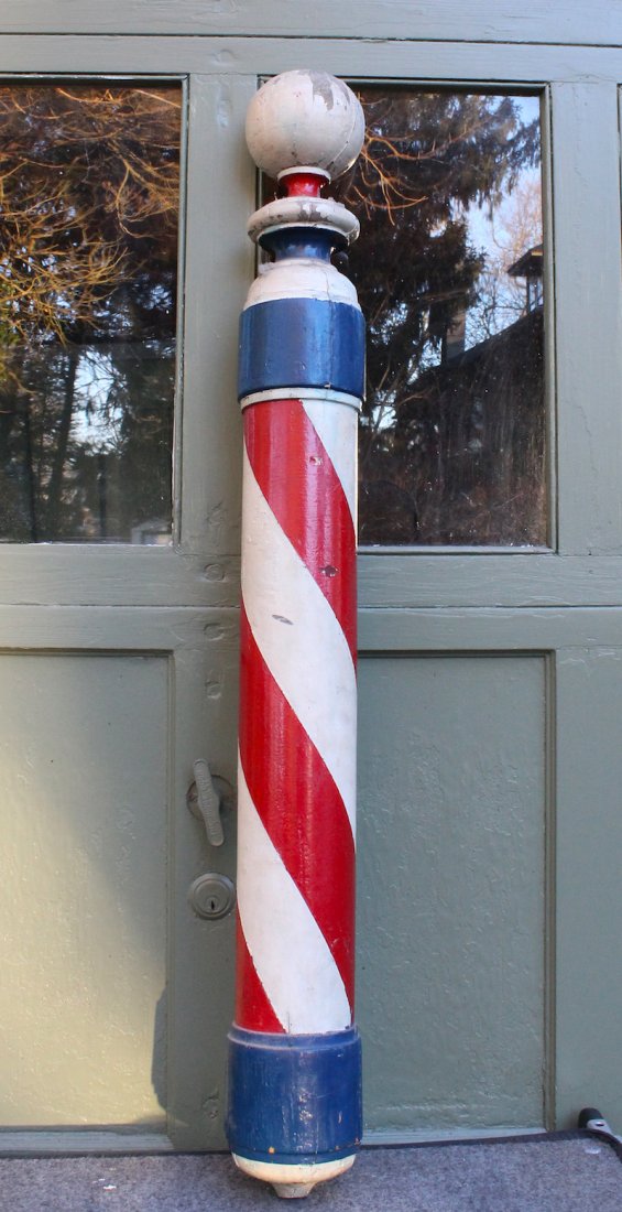 1890's Wooden Barber Pole Red and White (1 of 2)