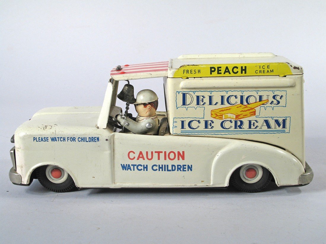Delicious Ice Cream Truck Japan Tin Litho: Delicious Ice Cream Truck Japan Tin Litho, 1950s 8 inches friction