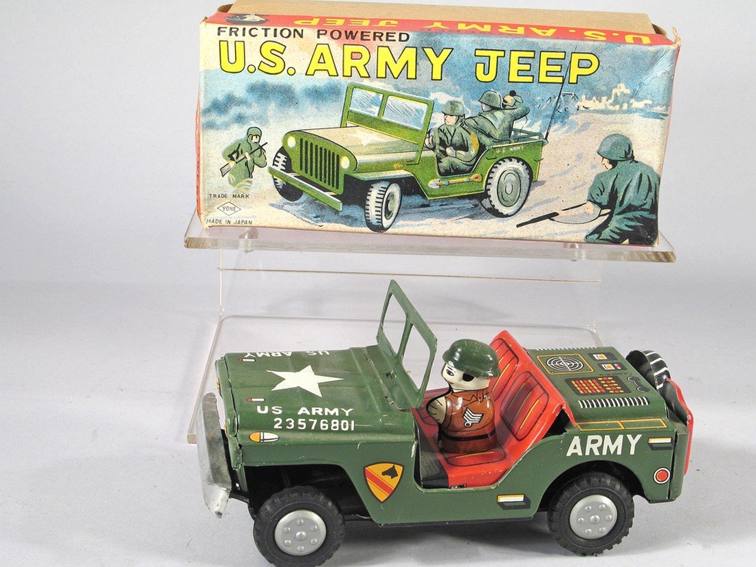 US Army Jeep Tin Litho, Yone, Friction Japan in Box (1 of 2)