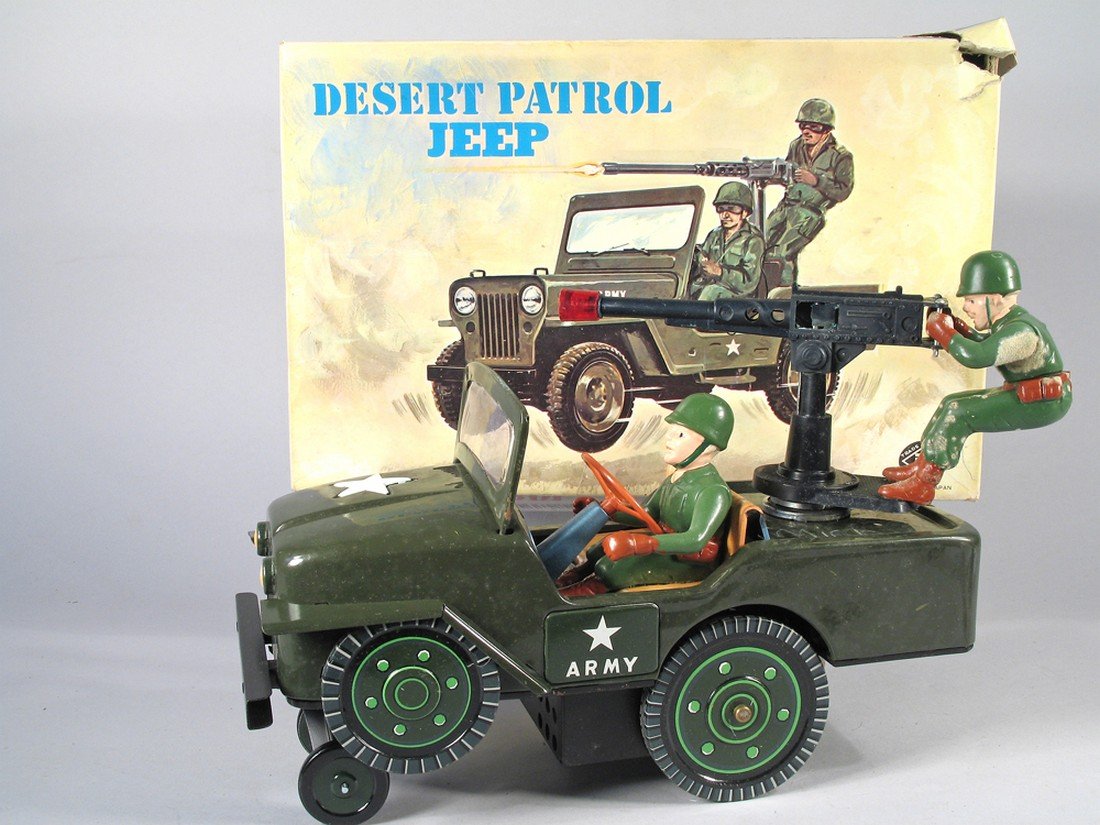 Japan Tin Desert Patrol Jeep With Machine Gunner in Box (1 of 3)