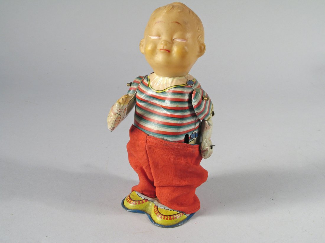 Japan Tin Litho Wind Up Baby Walker: Japan Tin Litho Wind Up Baby Walker