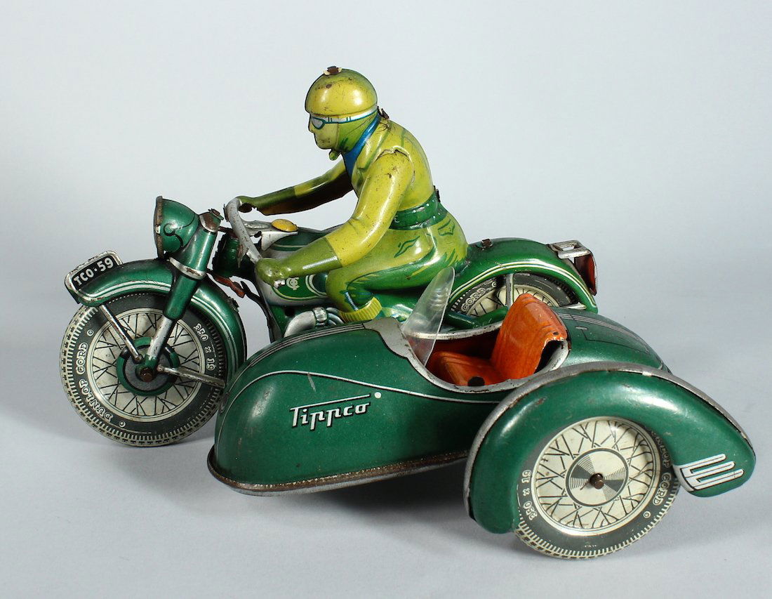 Tipp German Tin Motorcycle with Side Car Wind Up (1 of 3)