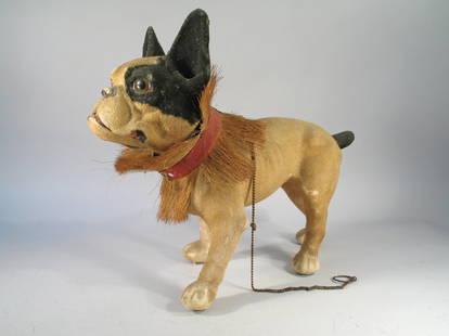 French Growler Paper Mache Bulldog 1890's: French Growler Paper Mache Bulldog 1890's, 18 inches, fine working example with collar