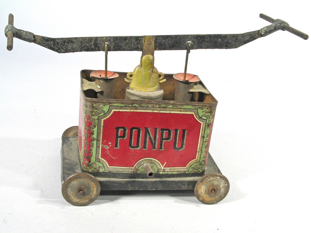 Very Rare Pre-War Japan Tin Rail Car or Pump Toy Ponpu (1 of 6)
