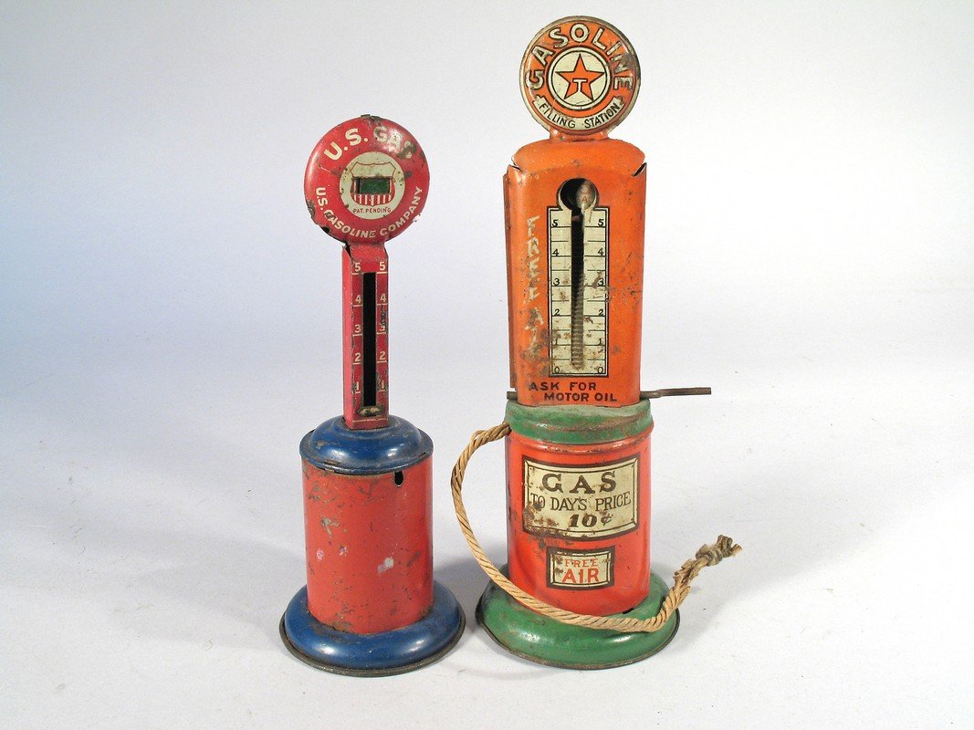 1920's Tin Litho Gas Pumps Toys (1 of 2)