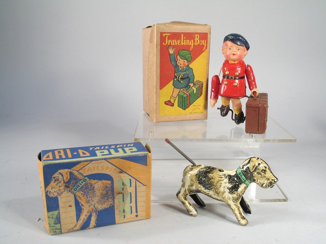 Traveling Boy Celluloid/ Tin Wind Up Lot In Boxes (1 of 2)