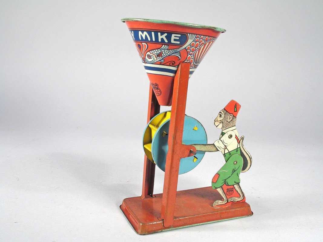 J Chein Tin Busy Mike with Scarce Monkey Sand Toy (1 of 2)