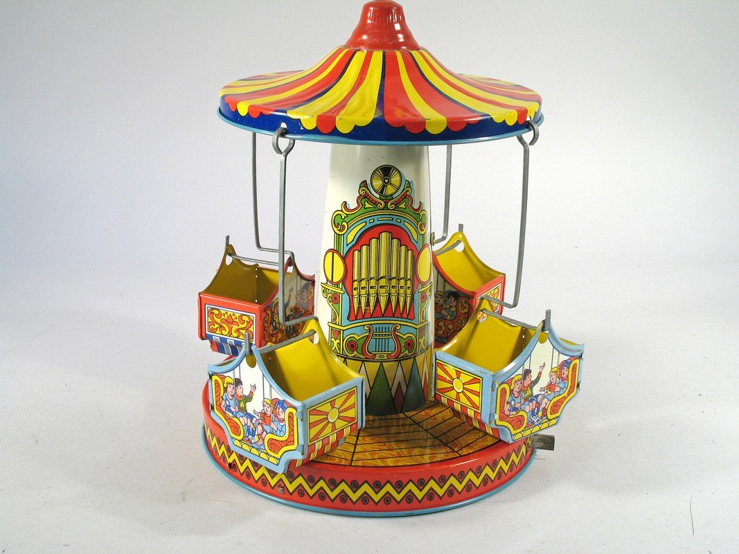 J Chein Mery go Round Swing Ride Tin Wind Up Toy (1 of 2)