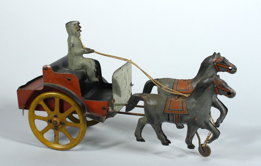 1900s Early Marx Tin Driver Horse & Wagon (1 of 3)
