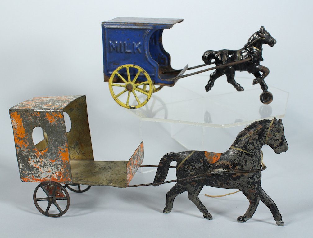 2 Early American Tin Horse and Wagon Toys (1 of 2)