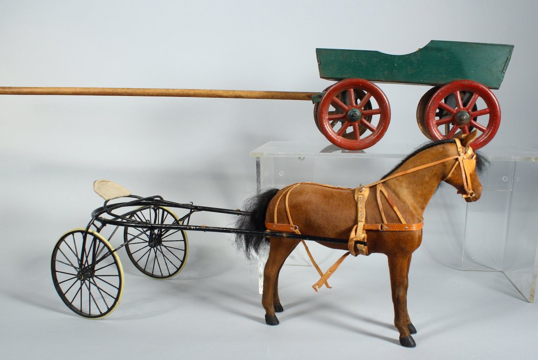 Sulky Bridled Horse and Wagon with Tin Wheels (1 of 3)