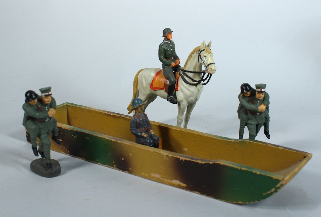 Elastolin German Soldiers and Flat Landing Boat (1 of 3)
