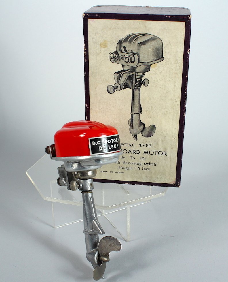 Outboard Motor Toy for Boat Mint in Box: Outboard Motor Toy in the original box, appears near mint with nice graphic box. Japan made DC motor.