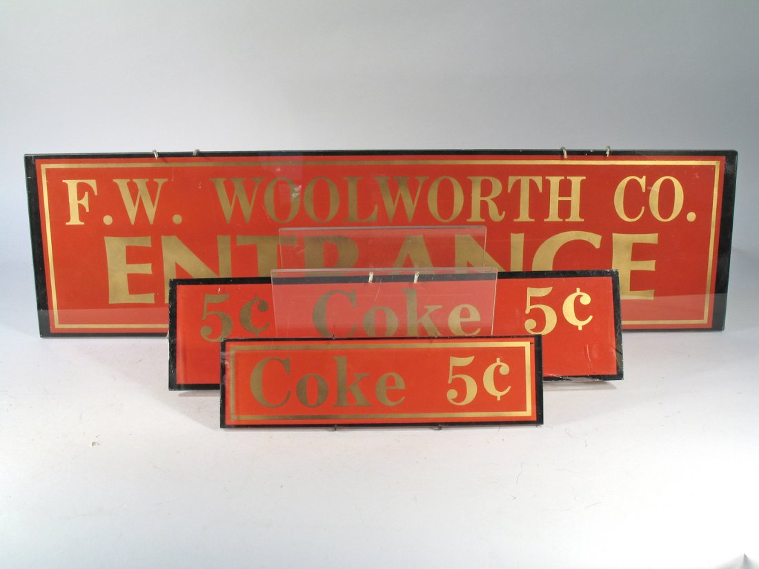 Woolworth Glass Soda Fountain Coke Entrance Sign Lot (1 of 4)