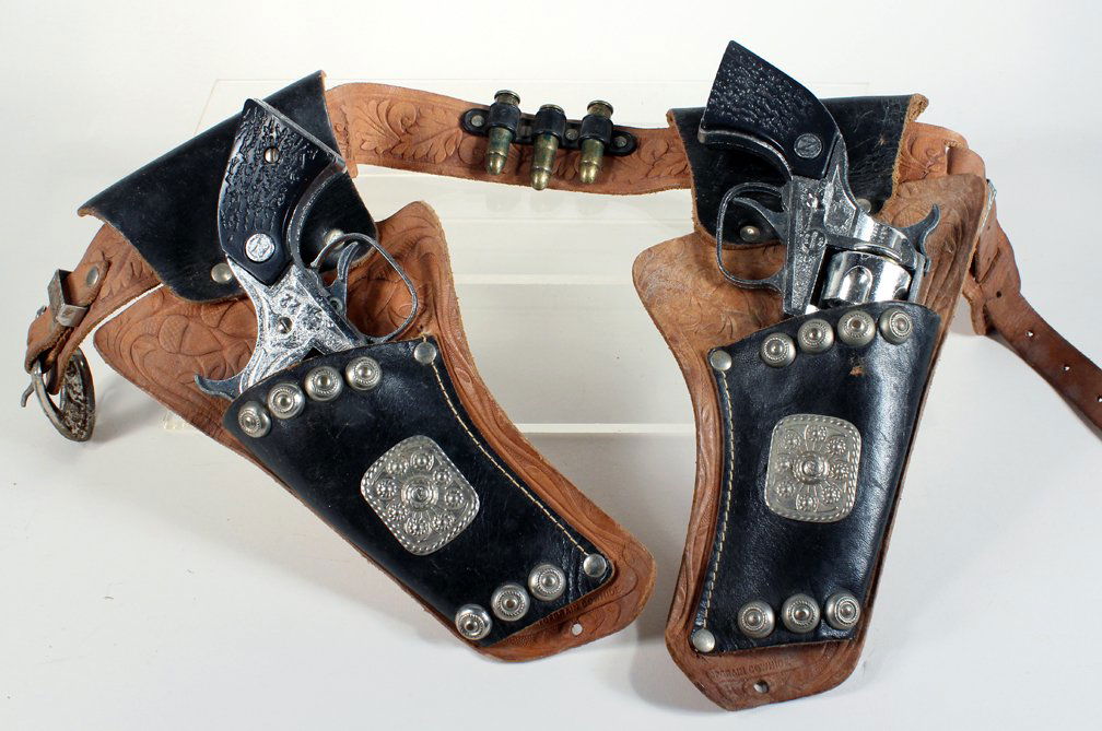 Nichols Stallion 22 Cap Gun Pair in Double Holster: Nichols Stallion 22 Cap Gun Pair in Double Holster.