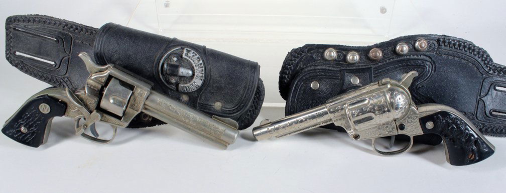 Nichols Stallion 32 & Silver Colt Cap Gun & Lone Ranger: Nichols Stallion 32 and Silver Colt with Lone Ranger Holsters.