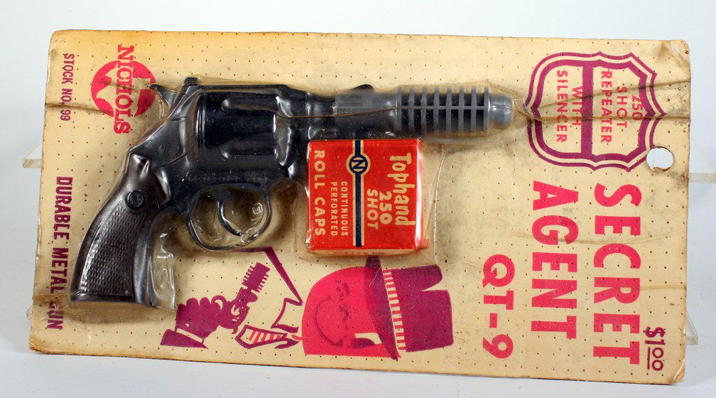 Nichols Secret Agent QT-9 Cap Gun Mint on Card: Nichols Secret Agent QT-9 Cap Gun Mint on Card with 250 shot caps and silencer.