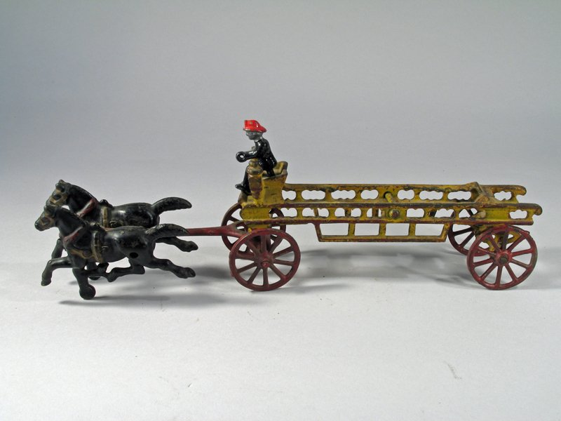Wilkins Cast Iron Horse Drawn Ladder Wagon: Wilkins Cast Iron Horse Drawn Ladder Wagon, 14 inches