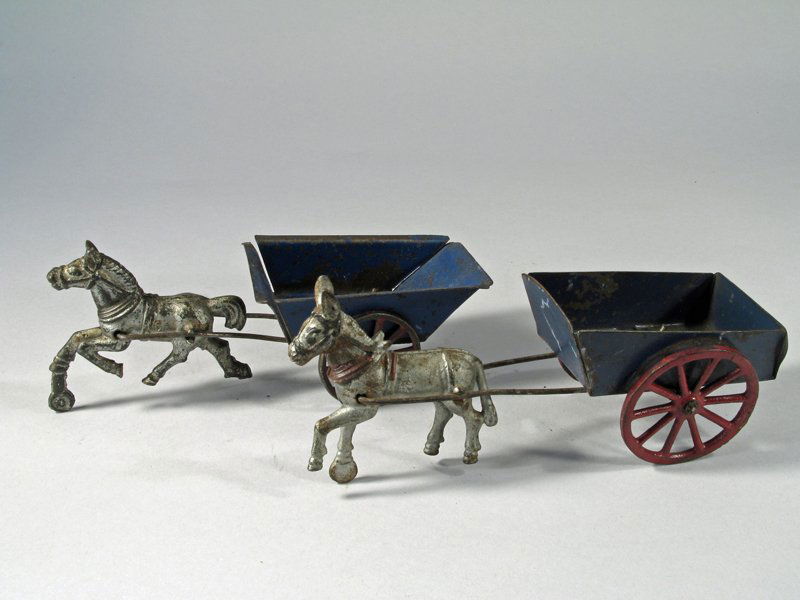 Horse and Donkey Cart Lot cast Iron Tin (1 of 2)