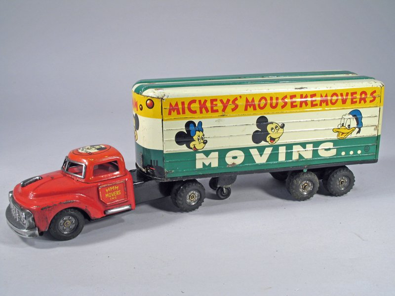 Mickey Mouse Movers Truck Tin Litho: Mickey Mouse Movers Truck Tin Litho, Japan, 13 Inches