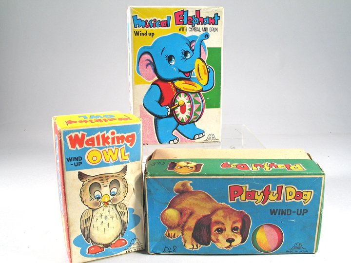 Japan Tin Wind Up Lot: Japan Tin Wind Up Lot, 3 toys, tin litho, NOS