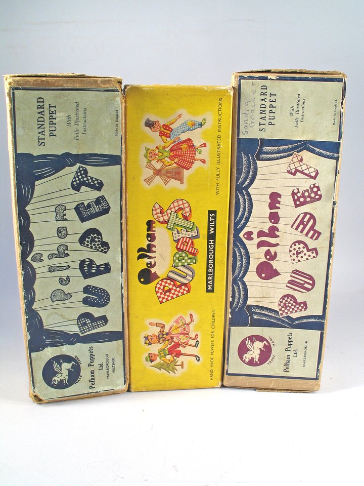 Pelham Golliwog Puppet Lot 1940's England in Boxes: Pelham Golliwog Puppet Lot 1940's England in Boxes, all 12 inches, composition