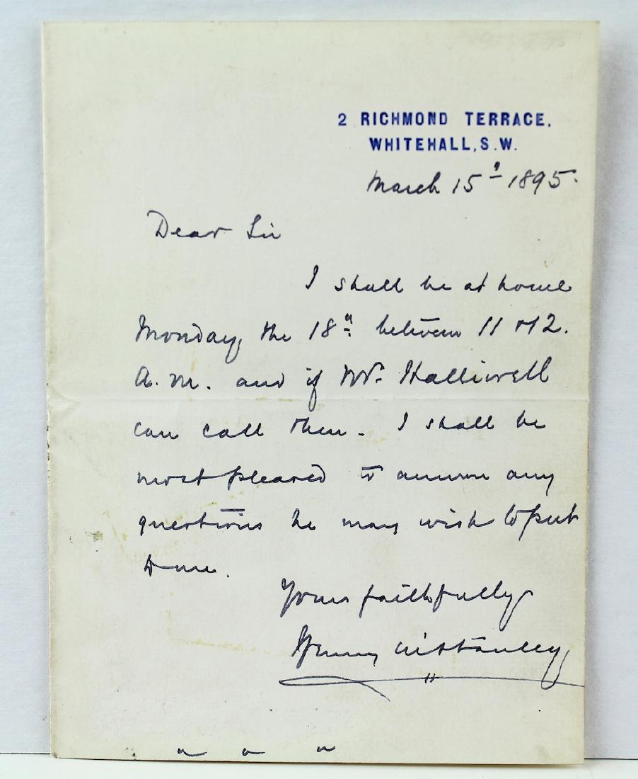 Sir Henry Morton Stanley Letter & Signature 1896: Sir Henry Morton Stanley Letter & Signature 1896. Famous 19th century explorer of central Africa and his search for missionary and explorer David Livingstone. "Upon finding Livingstone, Stanley report