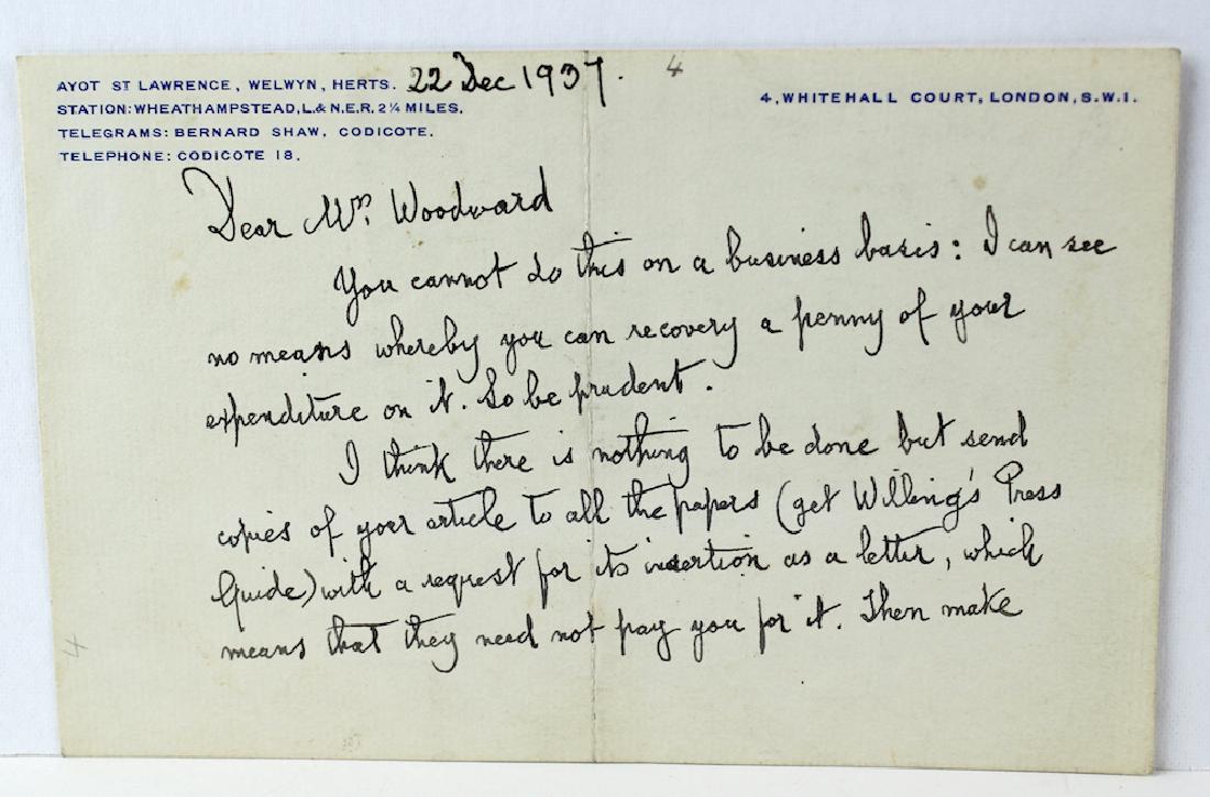 1937 George Bernard Shaw Letter & Signature (1 of 3)