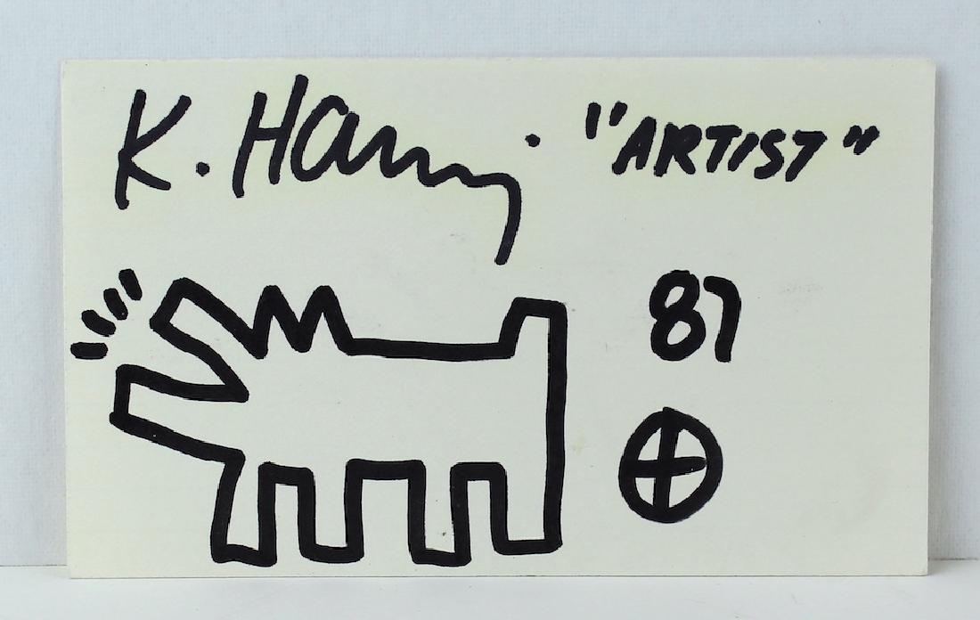 1987 Keith Haring Artist Drawing & Signature: 1987 Keith Haring Artist Drawing & Signature on 4x 6 '" Card.