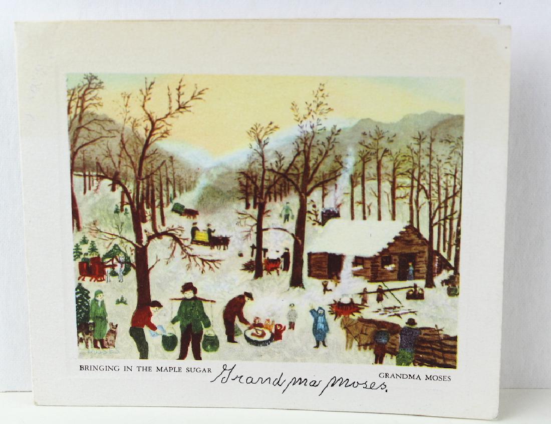 Grandma Moses Signed Card of Bringing in the Maple (1 of 4)