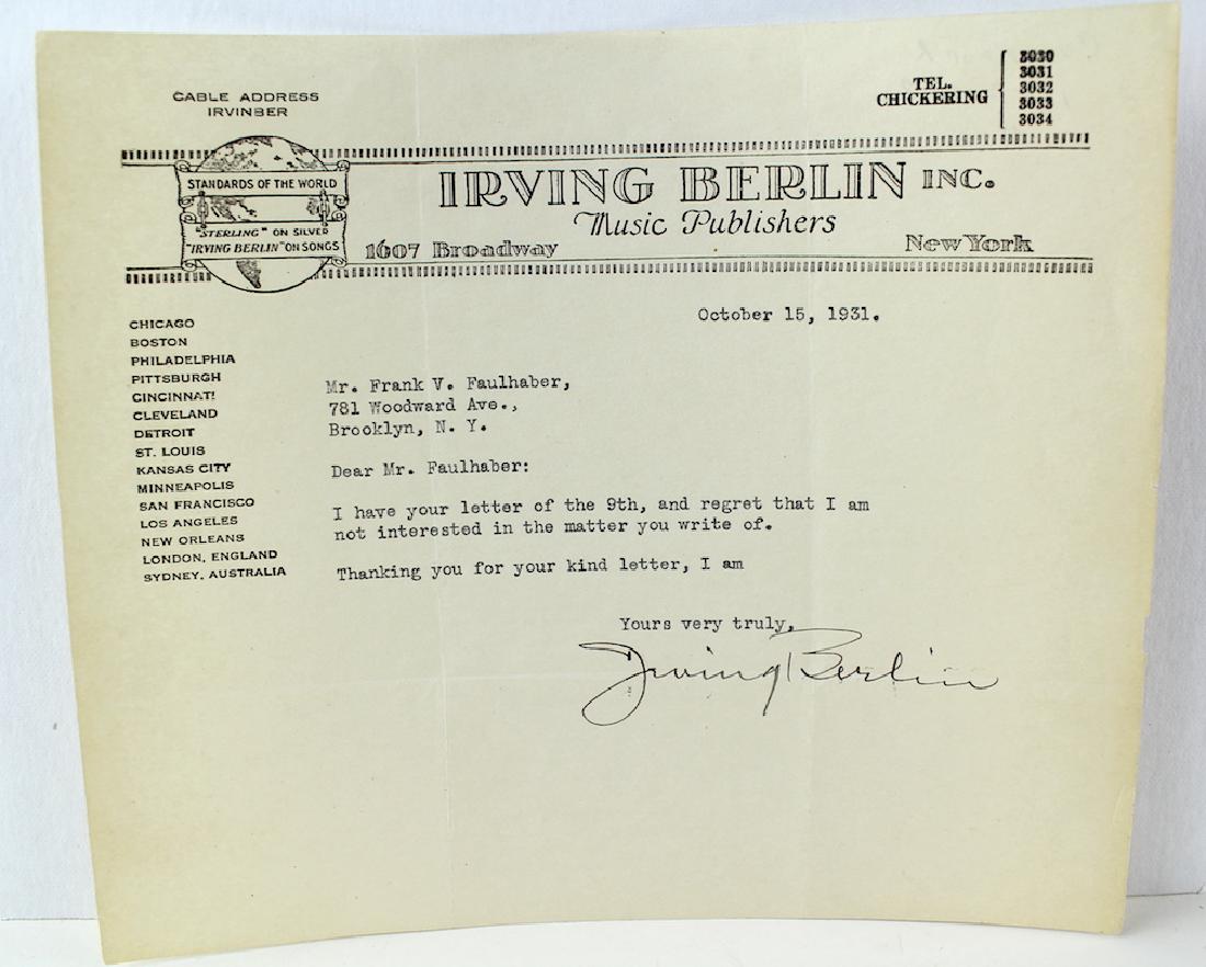 1931 Irving Berlin Signed Letter on Stationary (1 of 3)