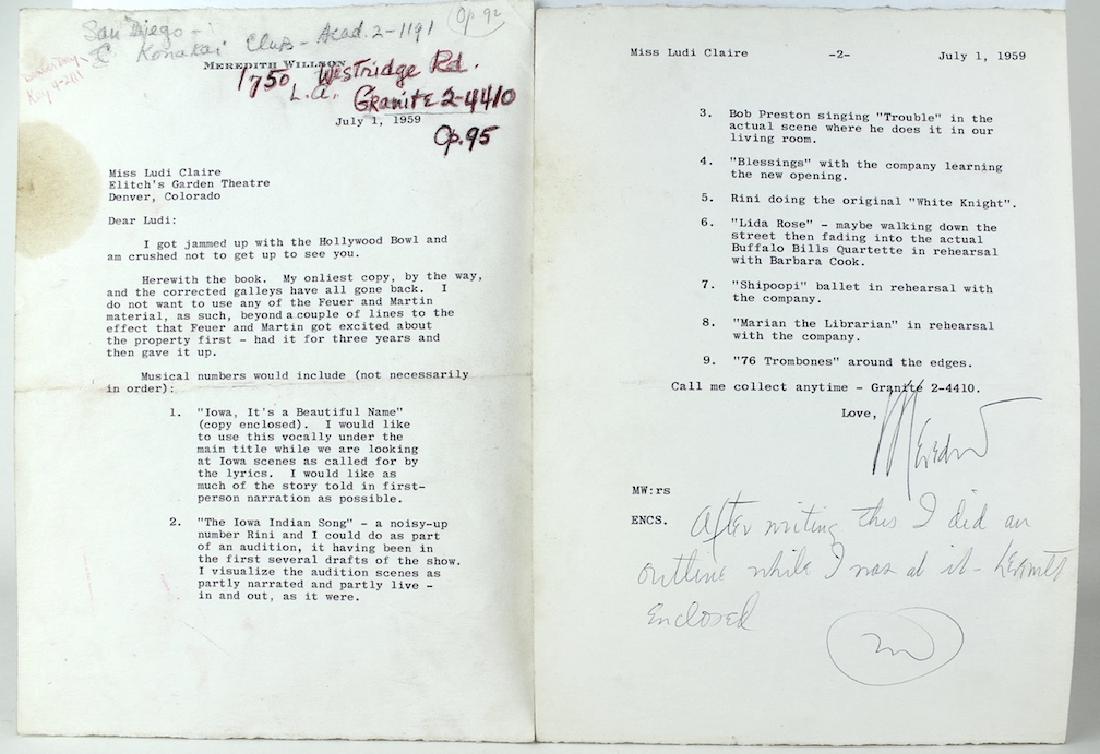 Meredith Willson (Music Man) Signed Letter (1 of 1)