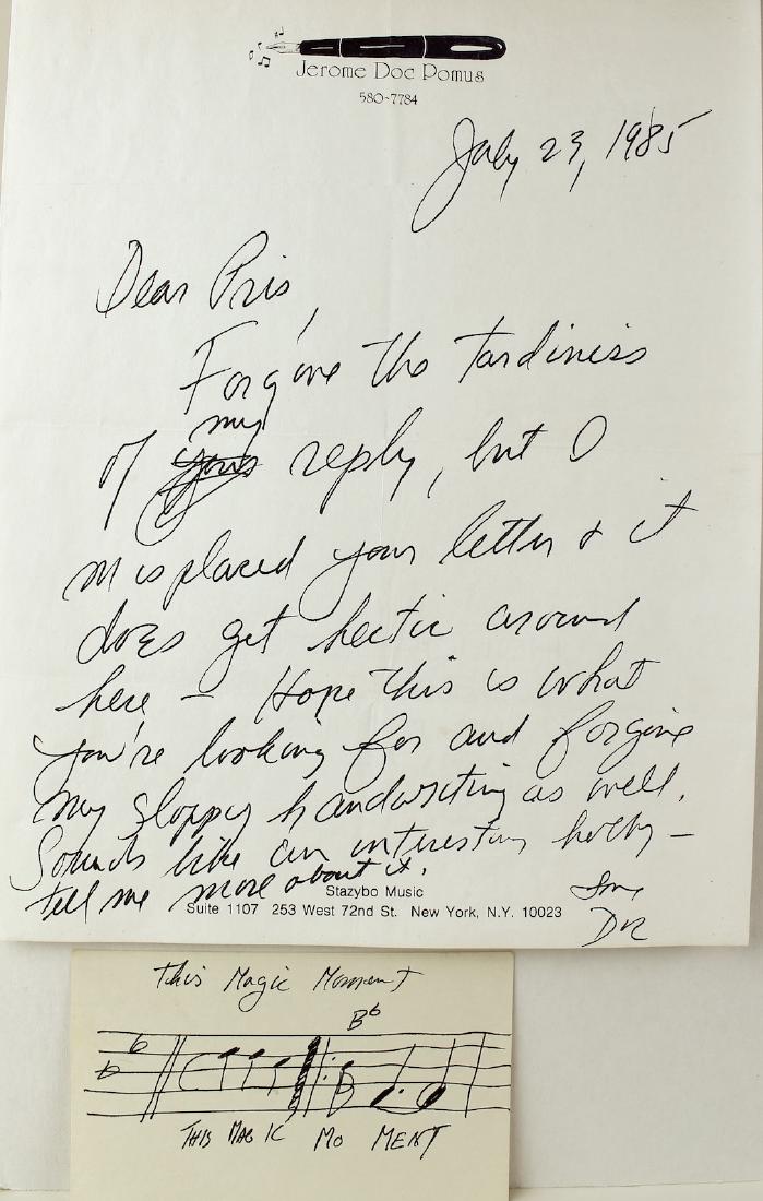 Jerome Doc Pomus "This Magic Moment" Signed Letter (1 of 2)