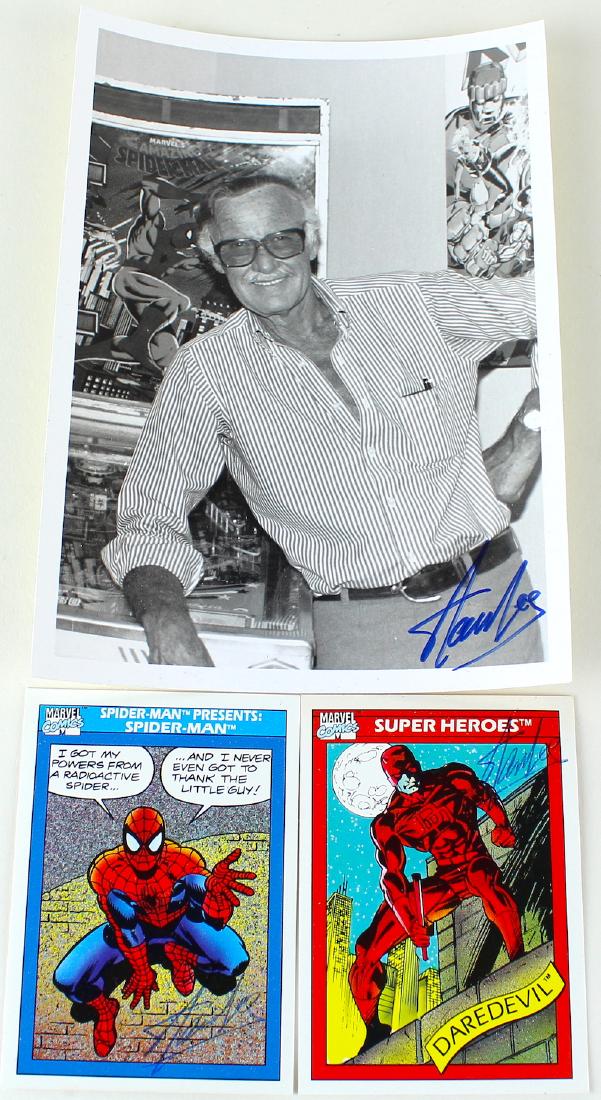 Stan Lee Autographed Spider Man & Dare Devil Cards & (1 of 2)