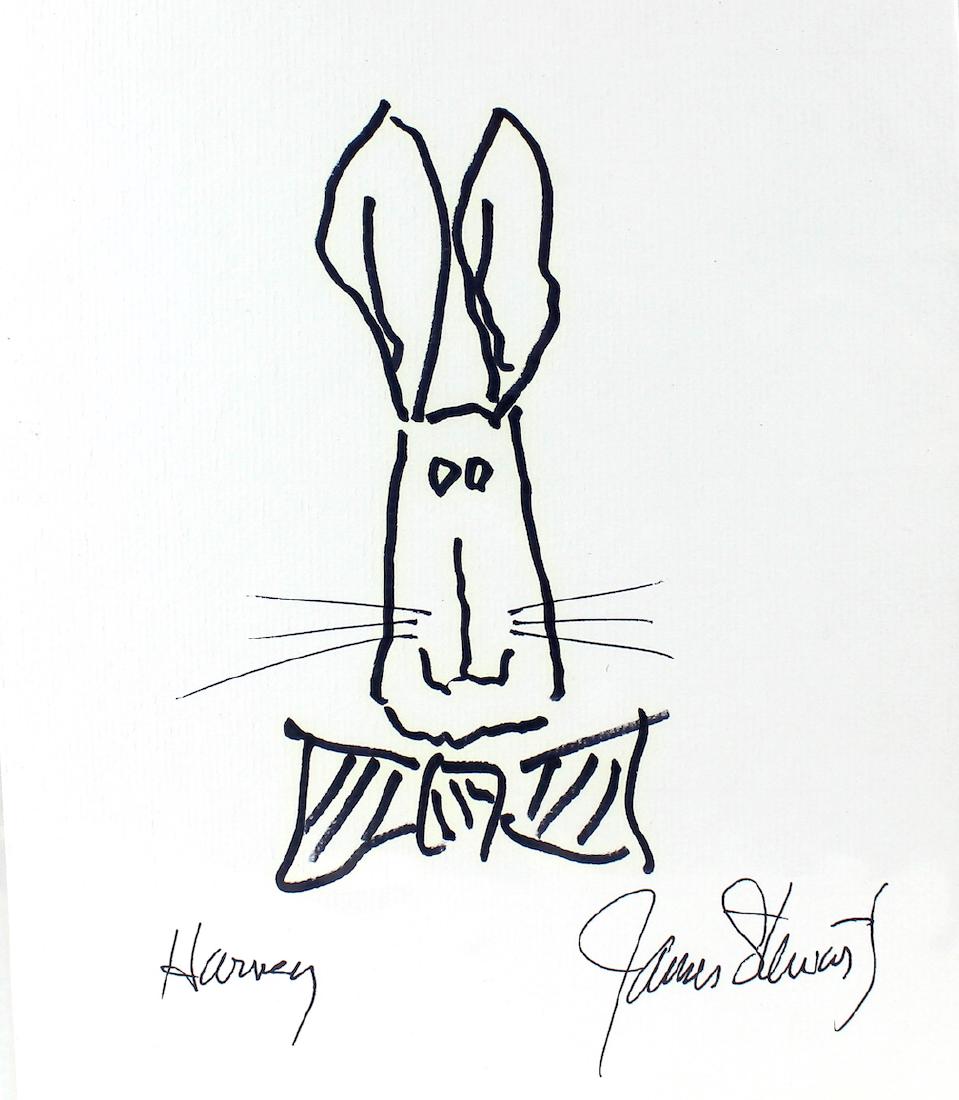 Jimmy Stewart Signed Drawing of Harvey the Rabbit (1 of 1)