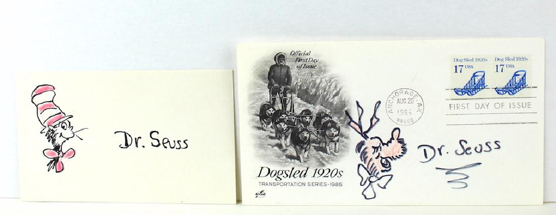 Pair of Dr. Seuss Signed Drawings Cat in the Hat (1 of 1)