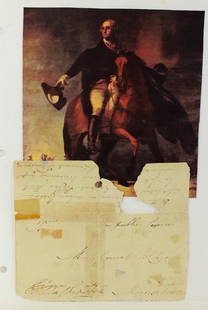 George Washington First President of the United States: George Washington First President of the United States signature on letter to Major General St. Clair and signed in bold script from MorrisTown (NJ). Tape on back and damage as shown measures 5 1/4