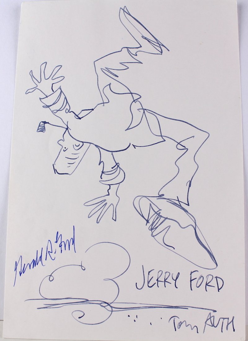 Gerald Ford Signature on Tony Auth Signed Drawing (1 of 2)