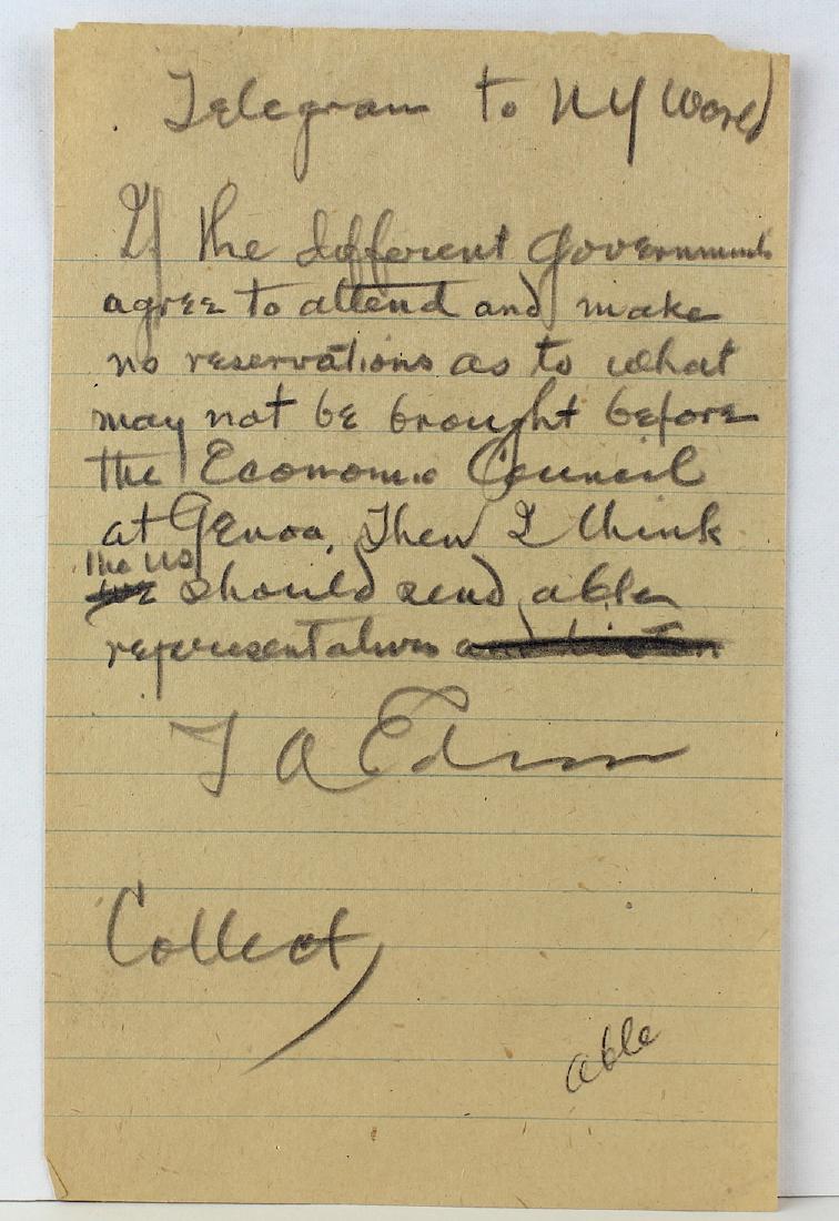 Thomas Alva Edison Signed Telegram Draft (1 of 2)
