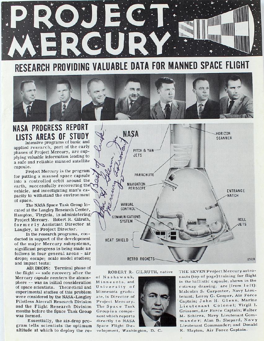 John Glenn Signed Project Mercury Pamphlet (1 of 2)